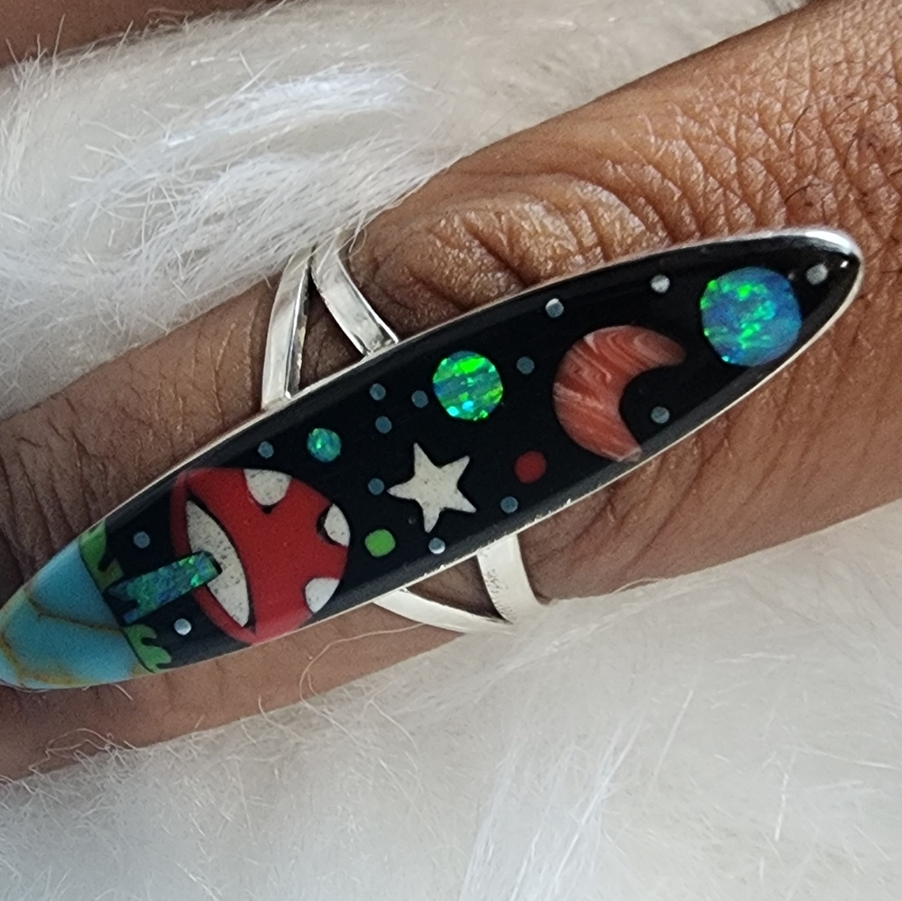 Sterling Silver Galaxy Themed Ring with Multicolor Accents